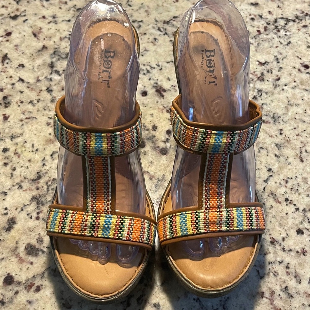 Born Wedge Sandals Womens 10 Multi Color Boho Woven Leather Platform MJD2 B67108 - Picture 3 of 6